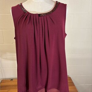 Alfani Burgundy Sleeveless Blouse with Embellished Neckline